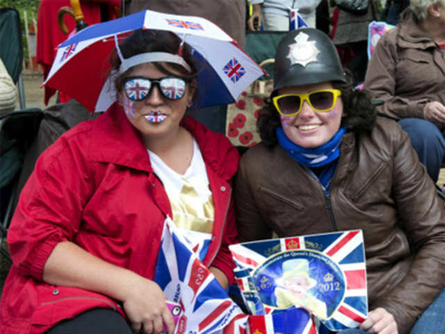 Royal supporters wearing Union Jack glasses