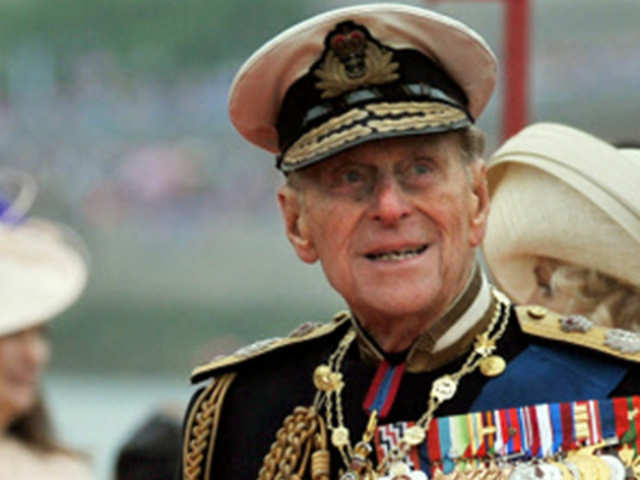 Duke of Edinburgh stands onboard the Spirit of Chartwell