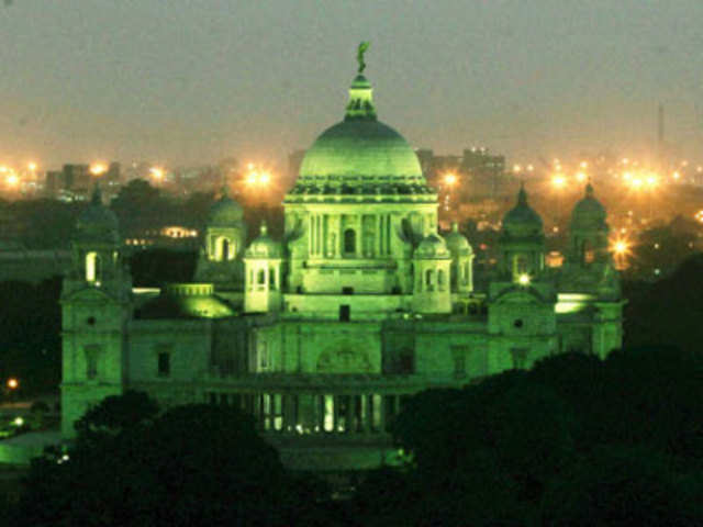 Victoria Memorial light up in green