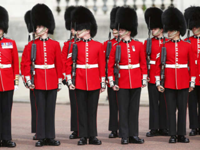 Foot Guards prepare to line the route from Buckingham Palace to the Horse Guards Parade