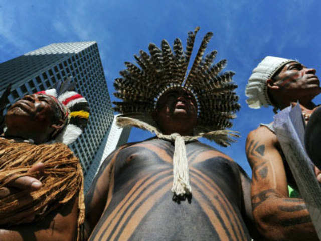 Brazilian natives protesting against the Brazilian Development Bank