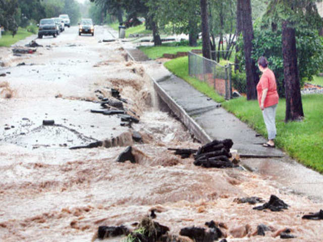 A flood-damaged road in Duluth, Minnesota