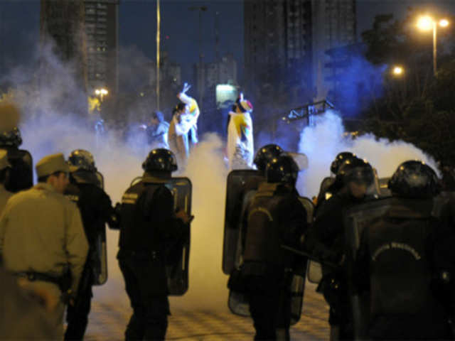 Riot Police officers in action in Paraguay