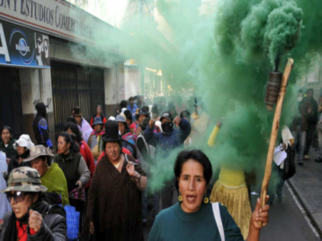 Wives of police officers protesing in Bolivia