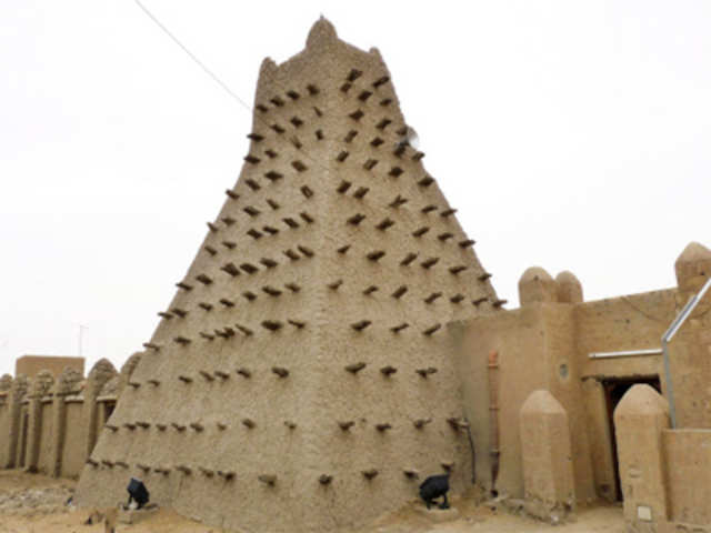 A traditional mud structure stands in Timbuktu