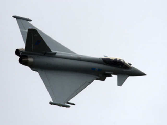 A Eurofighter Typhoon at the Farnborough International Airshow in Hampshire