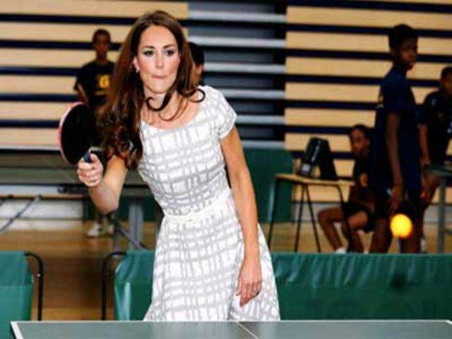Catherine, Duchess of Cambridge plays table tennis