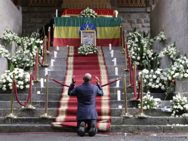 The coffin of Ethiopian Prime Minister Meles Zenawi