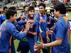 Indian players celebrate U19 Cricket World Cup win