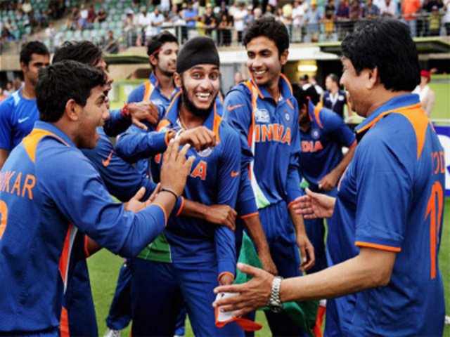 Indian players celebrate U19 Cricket World Cup win