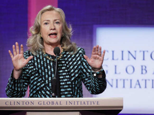US Secretary of State Hillary Clinton speaks at the Clinton Global Initiative 2012