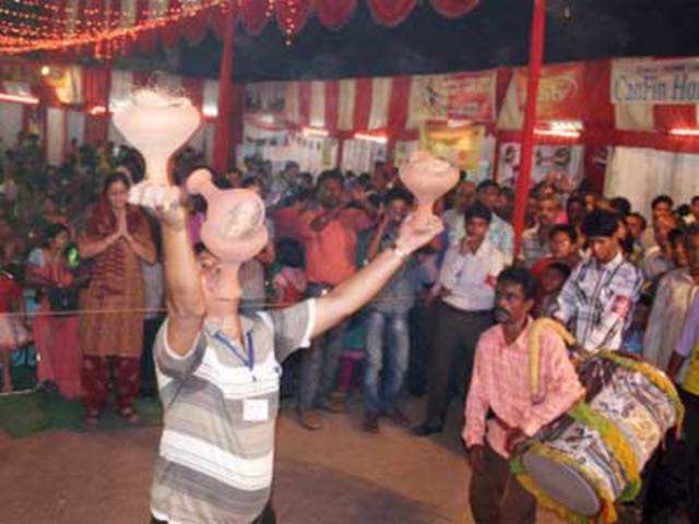 A dancer performing at Badshahnagar Durga Puja Pandal