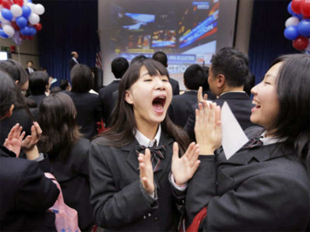Japanese high-school students celebrate in Tokyo