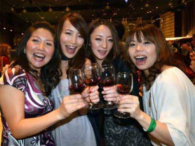 Japanese guests enjoy the 2012 vintage Beaujolais Nouveau wine in Tokyo