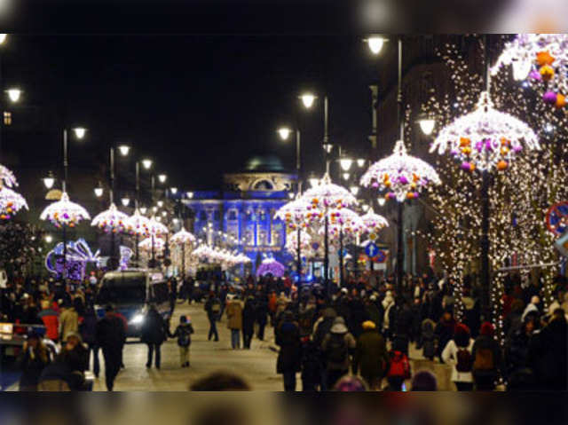 Christmas illuminations at Royal Treaty street in Warsaw