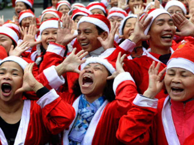People preparing to celebrate Christmas in Hanoi
