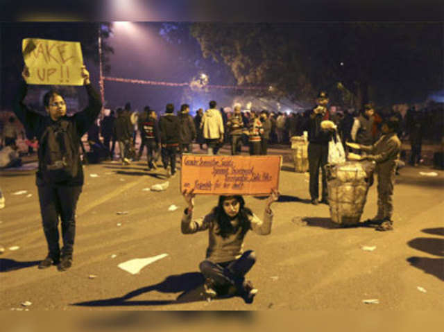 Gang rape: Girls hold placards during protest in New Delhi