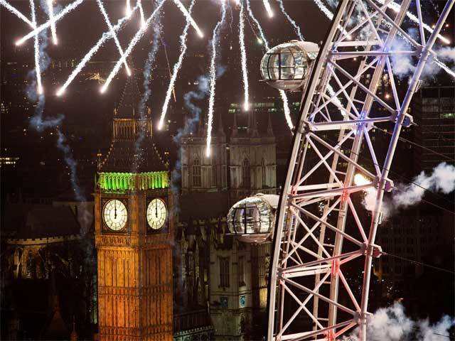 Fireworks explode across skyline during New Year celebrations in London