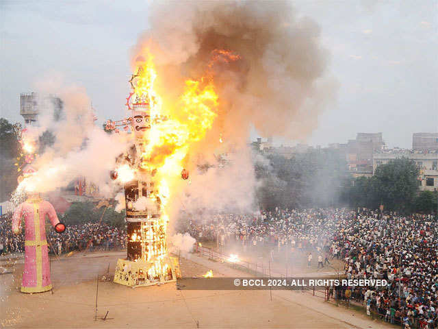 Ravan's effigy in flames at Daresi Grounds