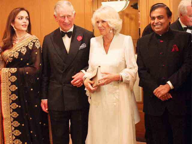Prince Charles with Mukesh Ambani at a reception