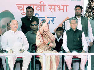 Sonia Gandhi during election rally in Rajasthan