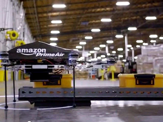 Amazon chopper approaches destination with a message
