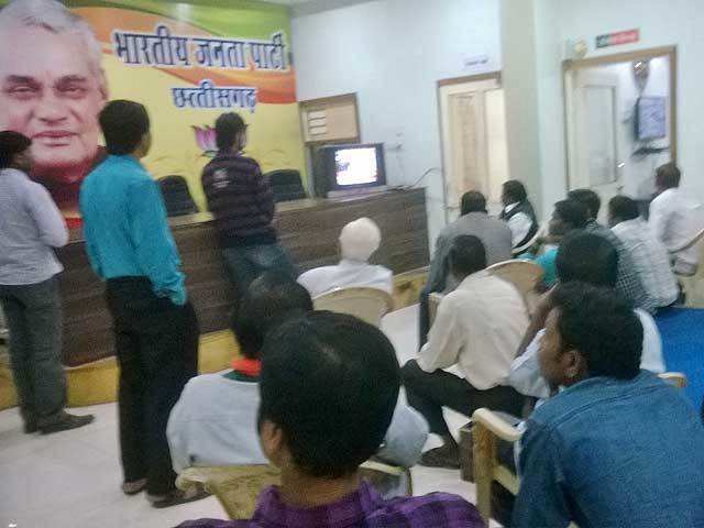 Clued to TV sets at BJP office in Raipur