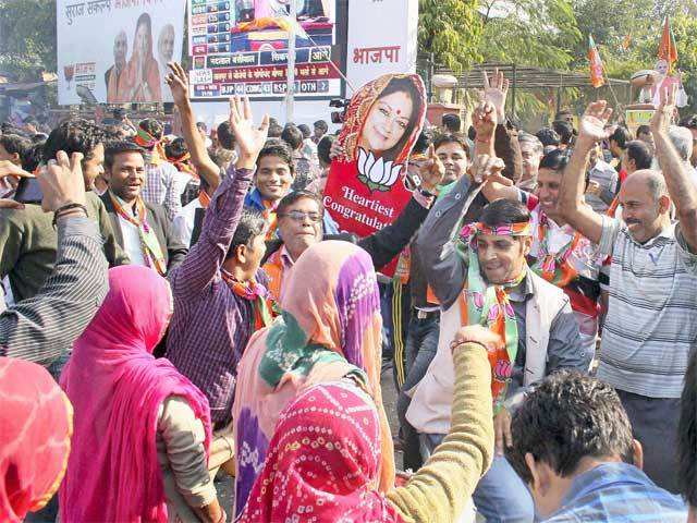 BJP celebrates Rajasthan poll results in Jaipur