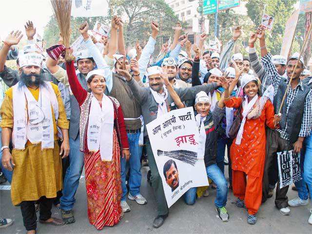 AAP workers celebrate in Allahabad