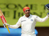 Virender Sehwag celebrates his double century