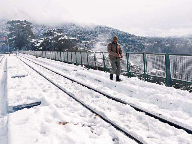 Railway track covered with snow