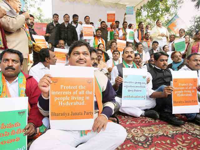 Seemandhra BJP members protest for united AP