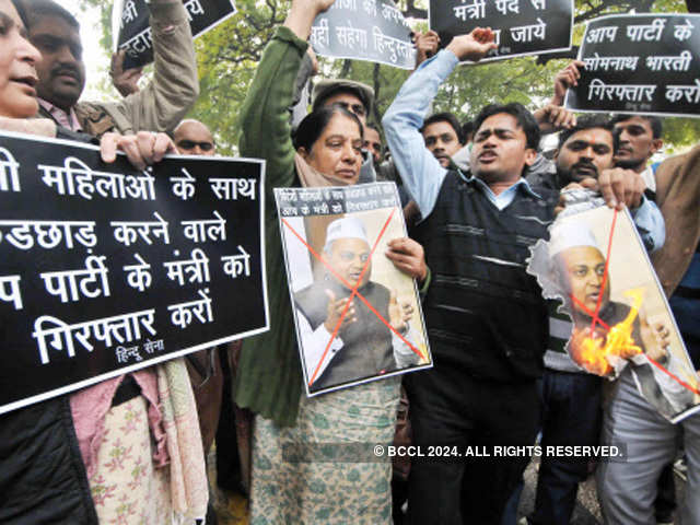 Activists proteting against Delhi Law Minister