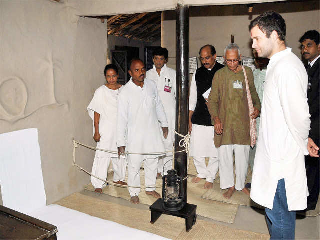 Rahul during a visit to Sevagram Ashram in Wardha