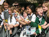 Students wait for Pope Benedict XVI's arrival