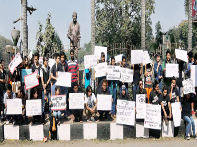Northeast students protesting against the death of student from Arunachal in Delhi