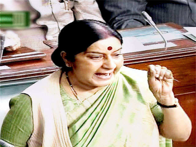 Leader of Opposition Sushma Swaraj speaks in the Lok Sabha