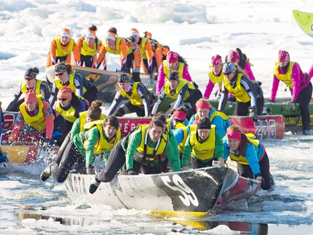 Women's ice canoe teams at Quebec's Winter Carnival