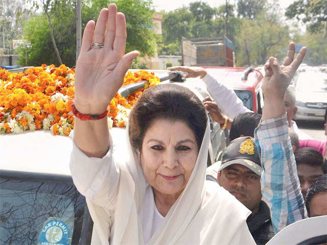 Congress candidate Begum Noor Bano at a road show in Moradabad