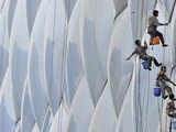 Workers at National Aquatics Center