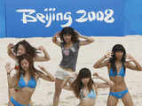 Cheerleaders for 2008 Beijing Olympic beach volleyball games