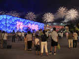 Fireworks explode over National Aquatics Center