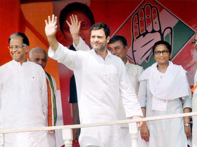 Rahul Gandhi waving at a rally