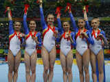 Romania team after winning artistic gymnastics bronze