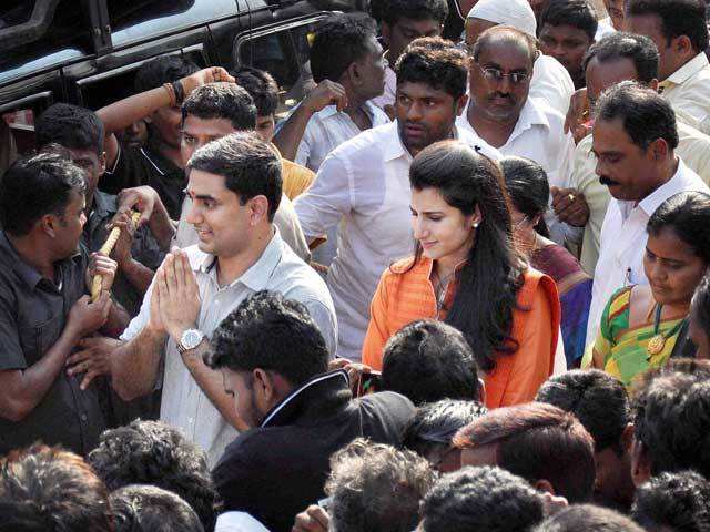 Chandra Babu Naidu son and daughter in law at election campaign