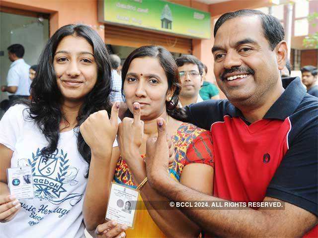 V Balakrishnan after casting his vote in Bangalore