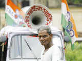 Farmer listens to broadcasts from Trinamool Cong campaign