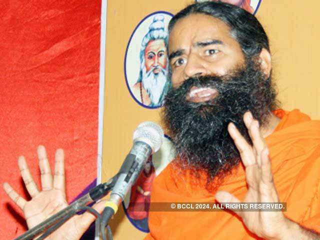 Ramdev at a press conference in Lucknow
