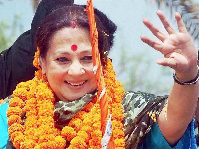 Moonmoon Sen at an election road show in West Bengal's Bankura district