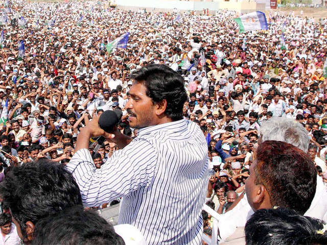 YSR Congress leader YS Jagan Mohan Reddy during a public meeting